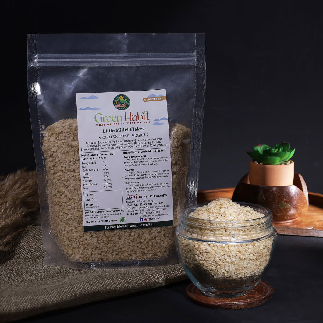 GreenHabit Little Millet Flakes- Nutritious and Gluten-Free Millets Cereals a.k.a Samai Poha- High Fiber Breakfast (Little-millet flakes)